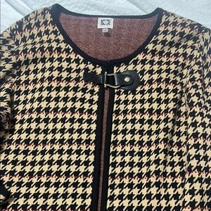Anne Klein Black and Cream Houndstooth long Cardigan